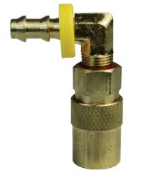 Dixon 2CM9B2-B-E, cm系列工业模具互换无阀耦合器90°推锁倒钩，1/4”软管ID, 1/4”阀体，2.07”长度，黄铜